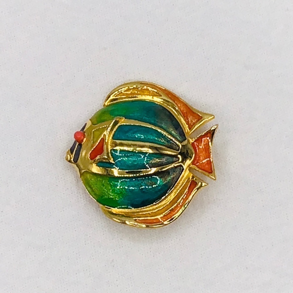 VINTAGE Liz Claiborne Brooch Fish Enamel Green Ocean Sea Pin Animal Domed